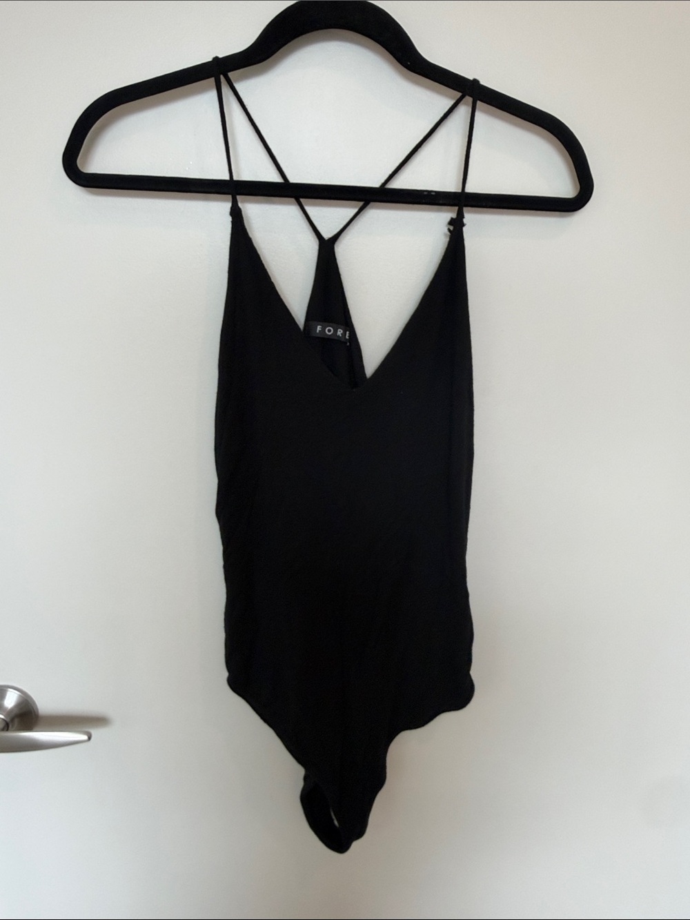 FORE Black Strappy Cutout V-Neck Bodysuit - Size M